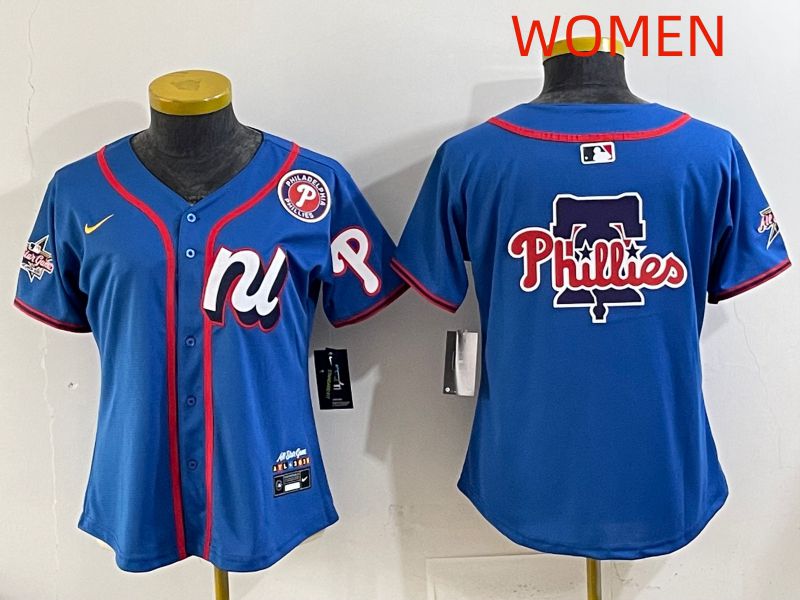 Women 2025 Philadelphia Phillies Blank Blue All star Nike MLB Jersey style 04->women mlb jersey->Women Jersey